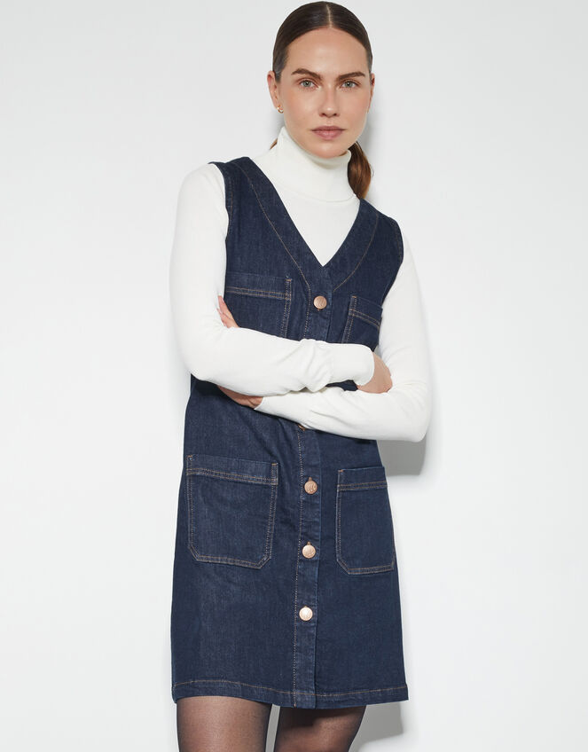 Pia Denim Pinafore Mini Dress, Blue (INDIGO), large
