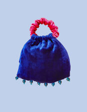 La Galeria Elefante Poco Loco Velvet Bag, Blue (DARK BLUE), large