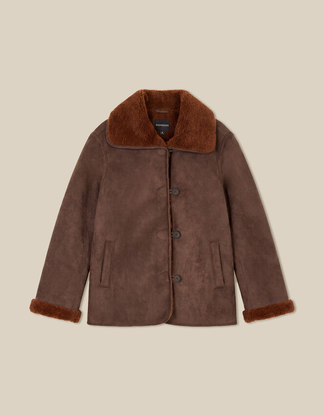 Holly Borg Collar Faux Suede Coat, Tan (TAN), large
