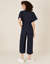 Poppy Cropped Jumpsuit in Pure Linen, Blue (NAVY), large