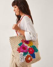 Zoe Embroidered Crochet Tote Bag, , large