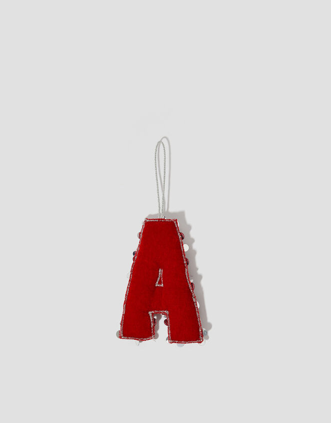 Embellished Velvet Initial Christmas Tree Decoration, Red (RED), large