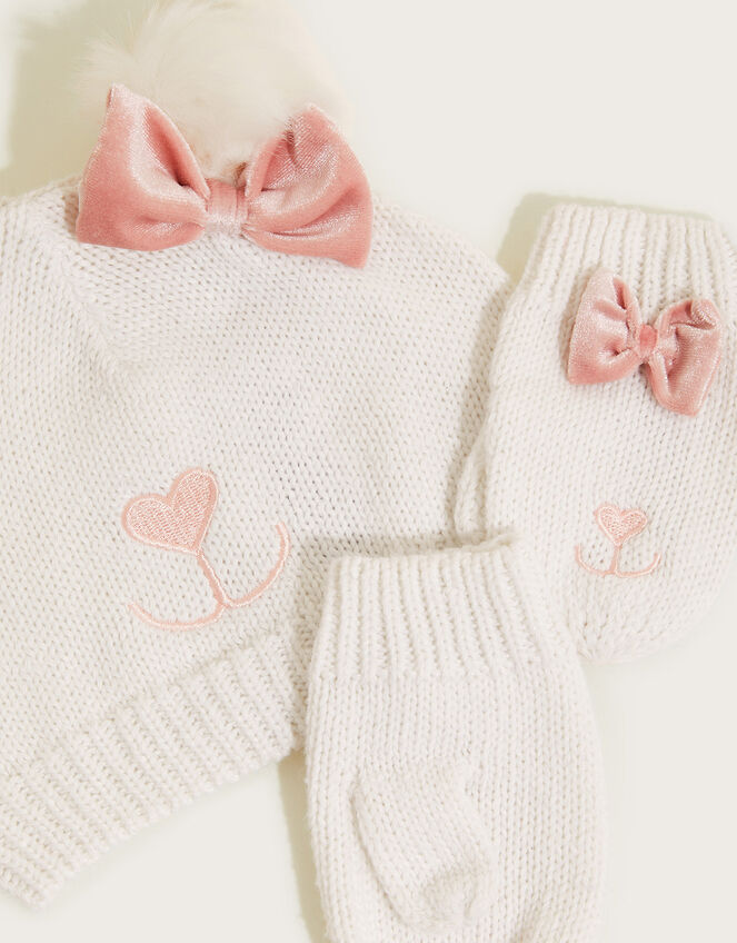 Baby Duchess Bear Hat and Mitten Set, Ivory (IVORY), large