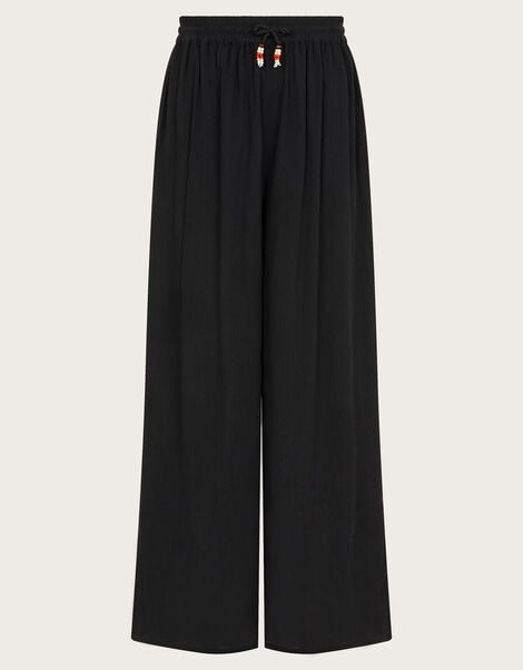 Wide Leg Crinkle Trousers, Black (BLACK), large