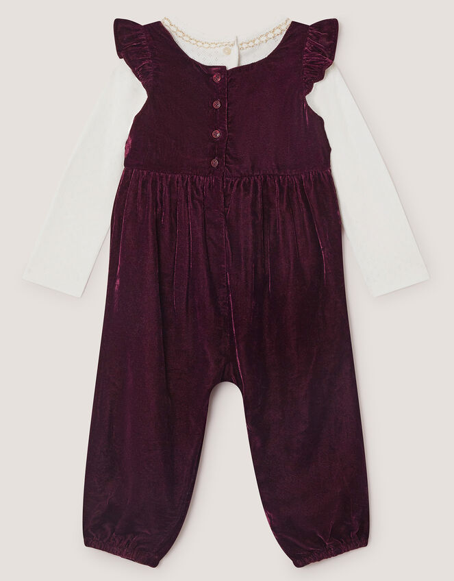 Baby Top & Smocked Velvet Dungarees Set, Red (RED), large