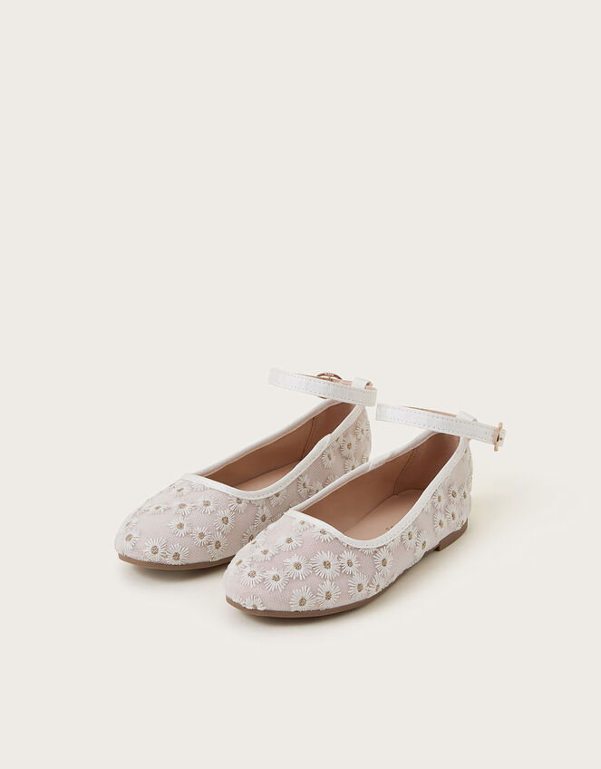 Daisy Embroidered Mesh Ballet Flats, Pink (PINK), large