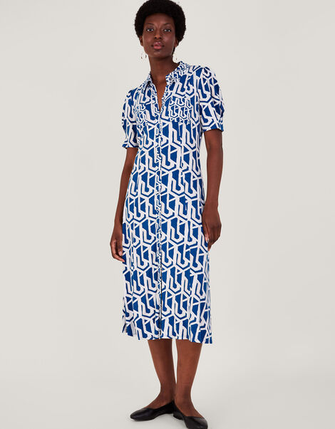 Rizzoli Geometric Print Shirt Dress, Blue (COBALT), large