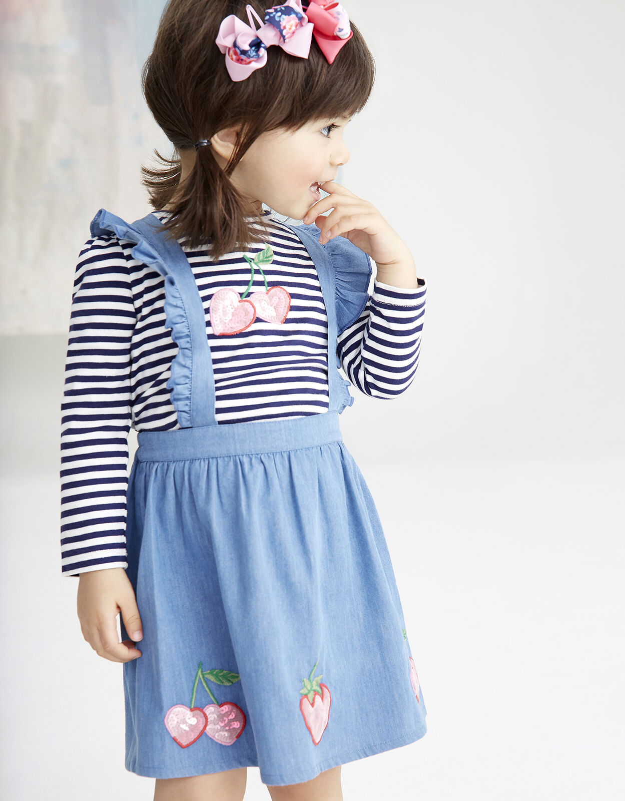 Baby Cherry Pinafore Dress with T shirt Blue