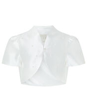 Henrietta Duchess Twill Cover-Up with Pearls, White (WHITE), large