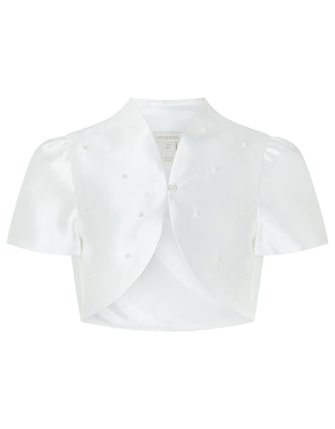 Henrietta Duchess Twill Cover-Up with Pearls, White (WHITE), large