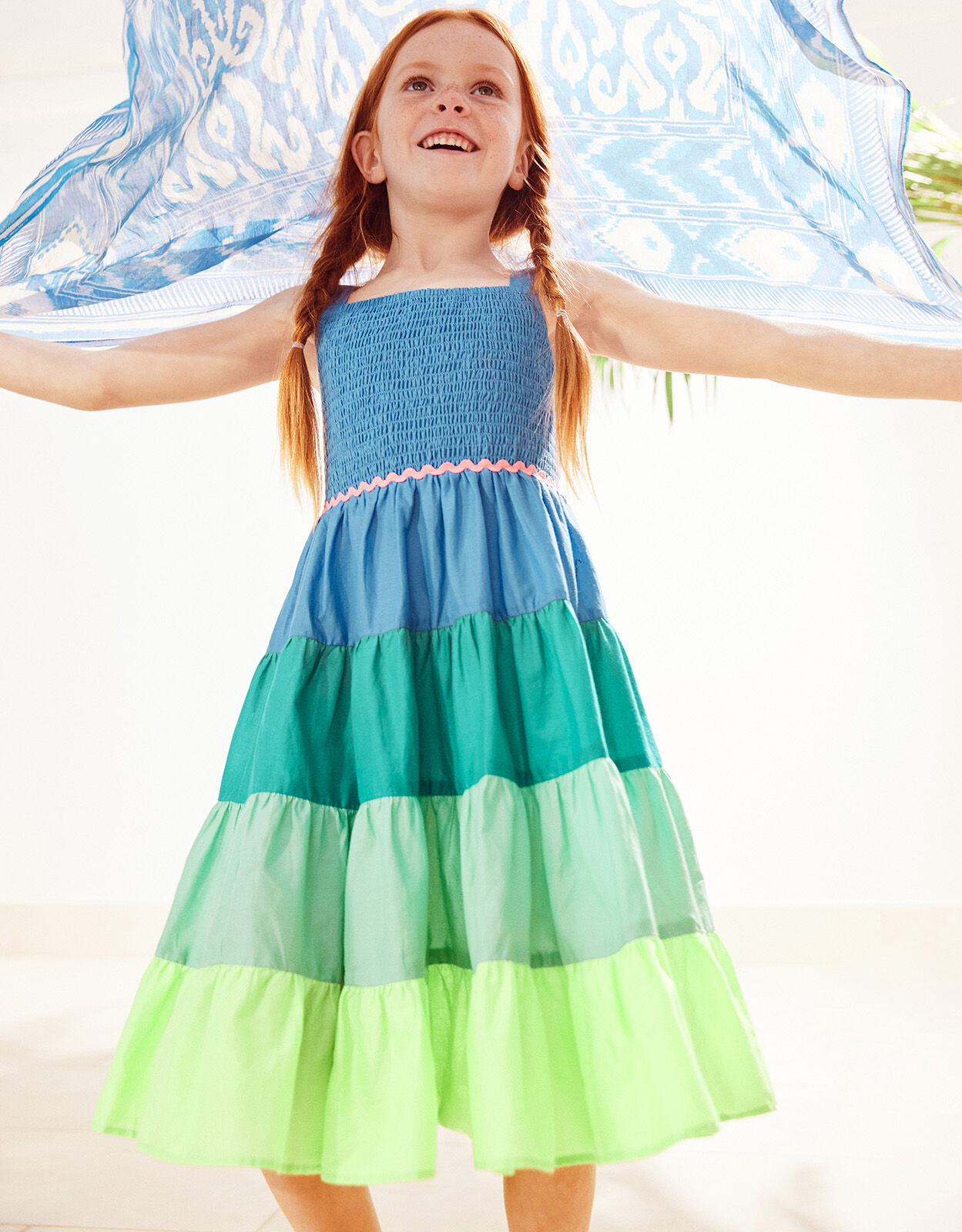 Shirred Colourblock Beach Dress Green