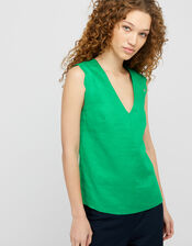 Lotus Scallop Sleeveless Top in Pure Linen, Green (GREEN), large