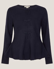 Paula Peplum Bow Jumper, Blue (NAVY), large
