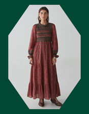 Maison Hotel Print Maxi Dress, Red (RED), large