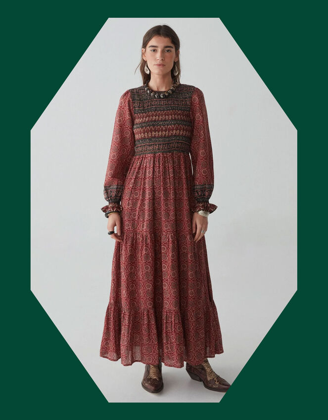 Maison Hotel Print Maxi Dress, Red (RED), large