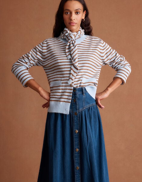 Tamsin Button Denim Midi Skirt , Blue (MID AUTHENTIC BLUE), large