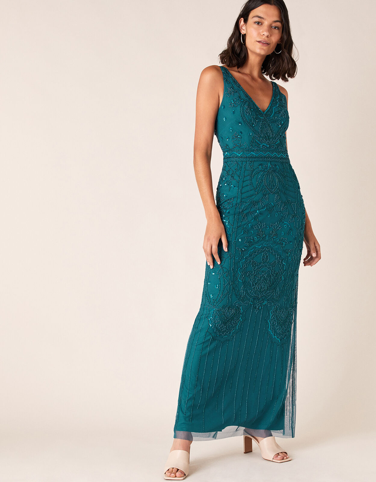 Marisa Embellished Maxi Dress in Recycled Fabric Teal Evening Dresses Monsoon Global