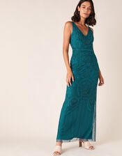 Marisa Embellished Maxi Dress in Recycled Fabric, Teal (TEAL), large