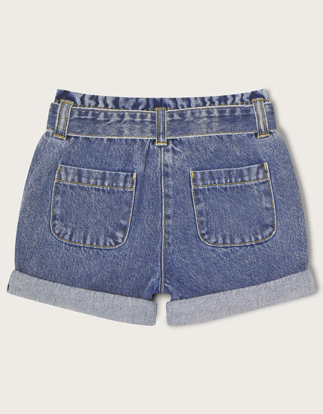 Belted Turn Up Denim Shorts , Blue (BLUE), large