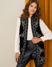Embroidered Velvet Waistcoat, Black (BLACK), large