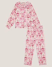 Bow Print Long Pyjama Set, Cream (CREAM), large
