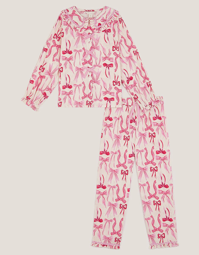 Bow Print Long Pyjama Set, Cream (CREAM), large