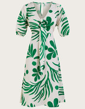 Abstract Palm Print Tie Front Midi Dress, Green (GREEN), large