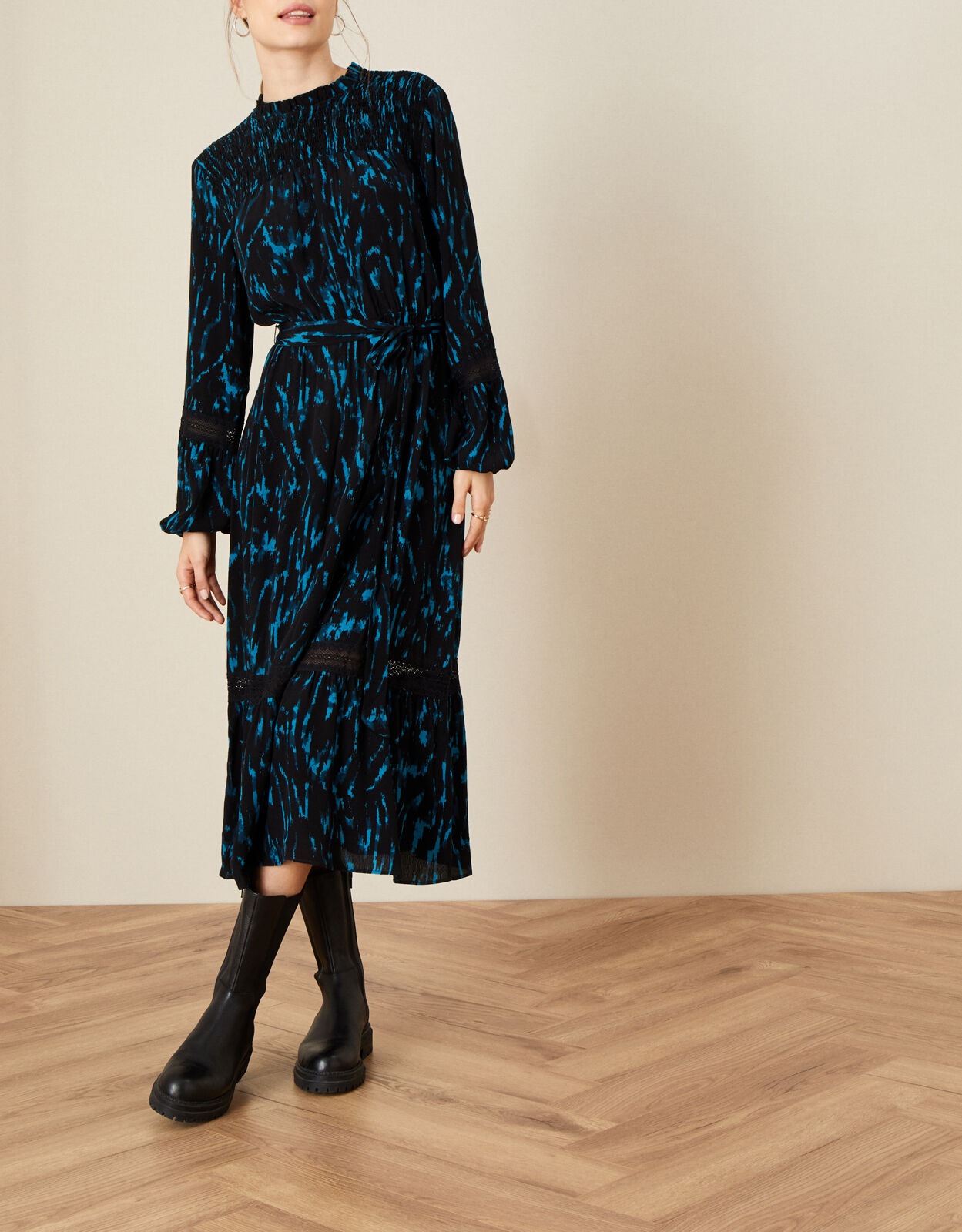 Zebra Print Tiered Midi Dress Black Day Dresses Monsoon ROI