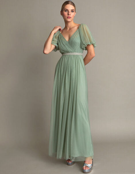 Meghan Mesh Maxi Dress in Recycled Polyester, Green (GREEN), large