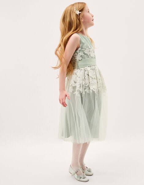 Felicity Floral Embroidered Mesh Dress, Green (SAGE), large