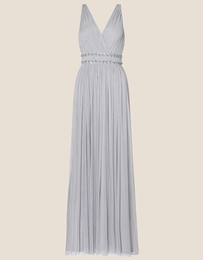 Pleated Embellished Maxi Dress , Silver (SILVER), large