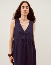 Posey Sleeveless Linen Midi Dress, Blue (NAVY), large
