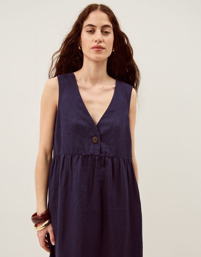 Posey Sleeveless Linen Midi Dress, Blue (NAVY), large