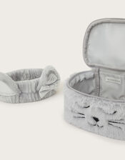 Faux Fur Fluffy Cat Toiletries Bag and Headband Set, , large