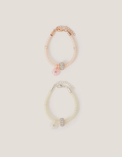 2-Pack Flower Charm Pearl Tube Bracelets, , large