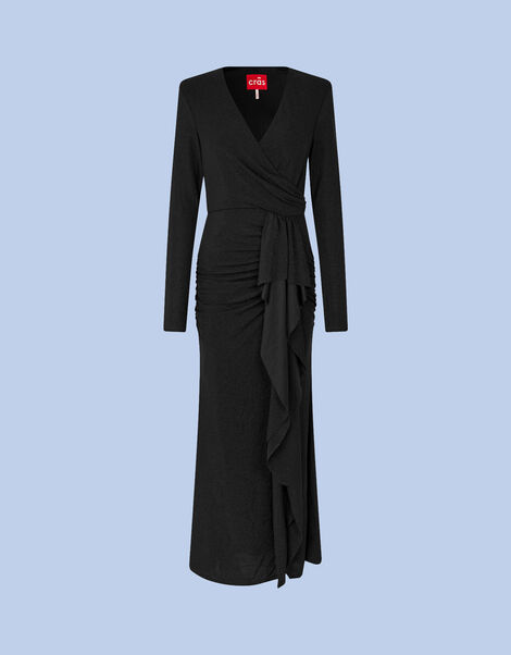 Crās Ruffle Wrap Maxi Dress, Black (BLACK), large