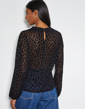 Deb Devor&eacute; Leopard Print Sheer Top, Black (BLACK), large