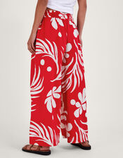 Wide Leg Palm Print Trousers, Red (RED), large