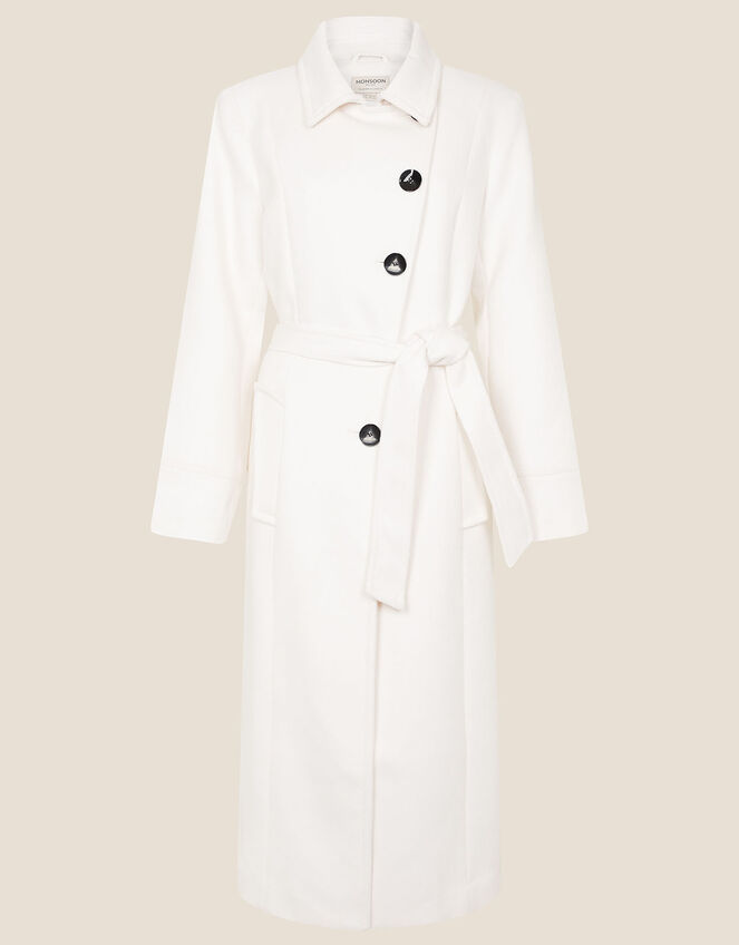 Willow Asymmetric Button Coat, White (WHITE), large