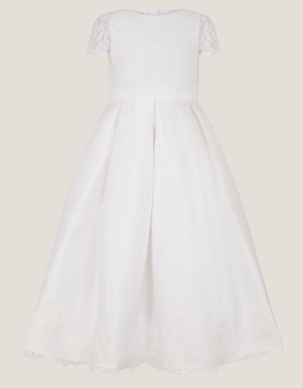 Lola Bow Lace Trim Dress, White (WHITE), large