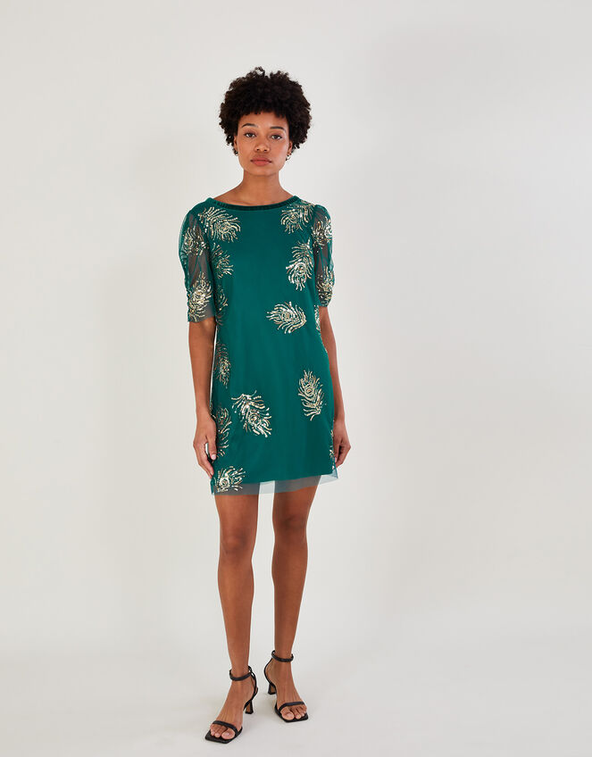 Alyson Embellished Feather Dress, Green (GREEN), large