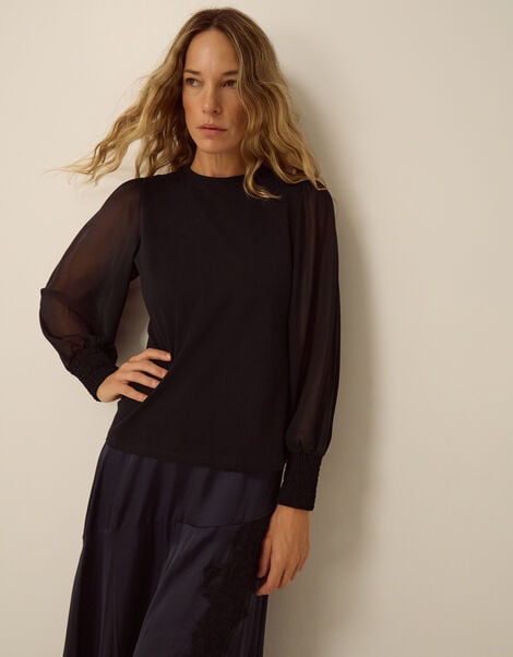Mayci Mix Fabric Top, Black (BLACK), large