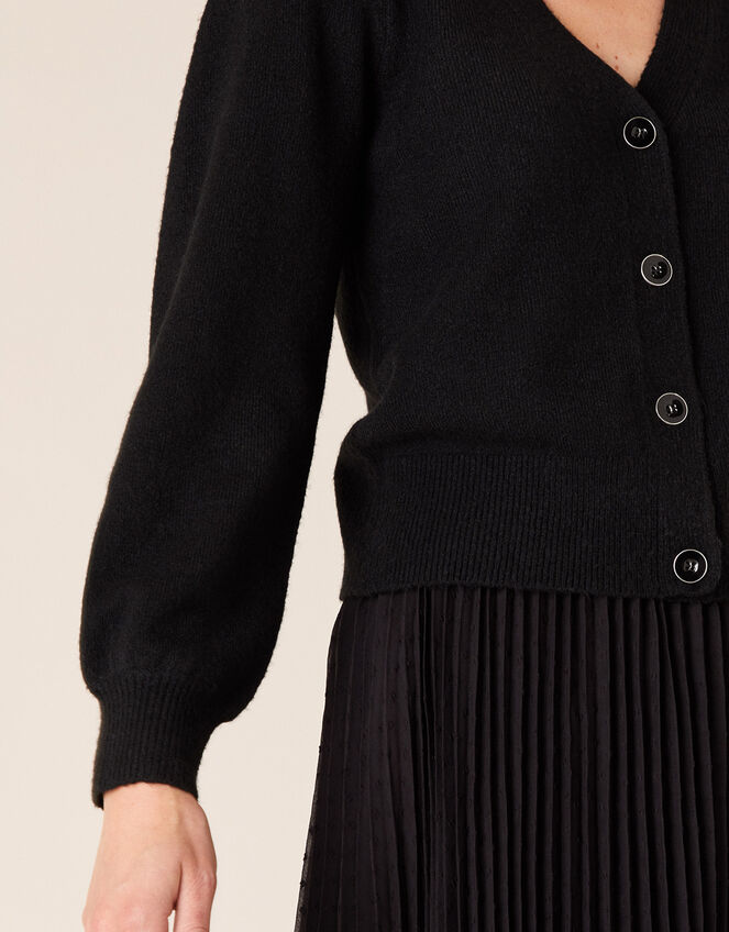Blouson Sleeve Cardigan with Recycled Fabric, Black (BLACK), large