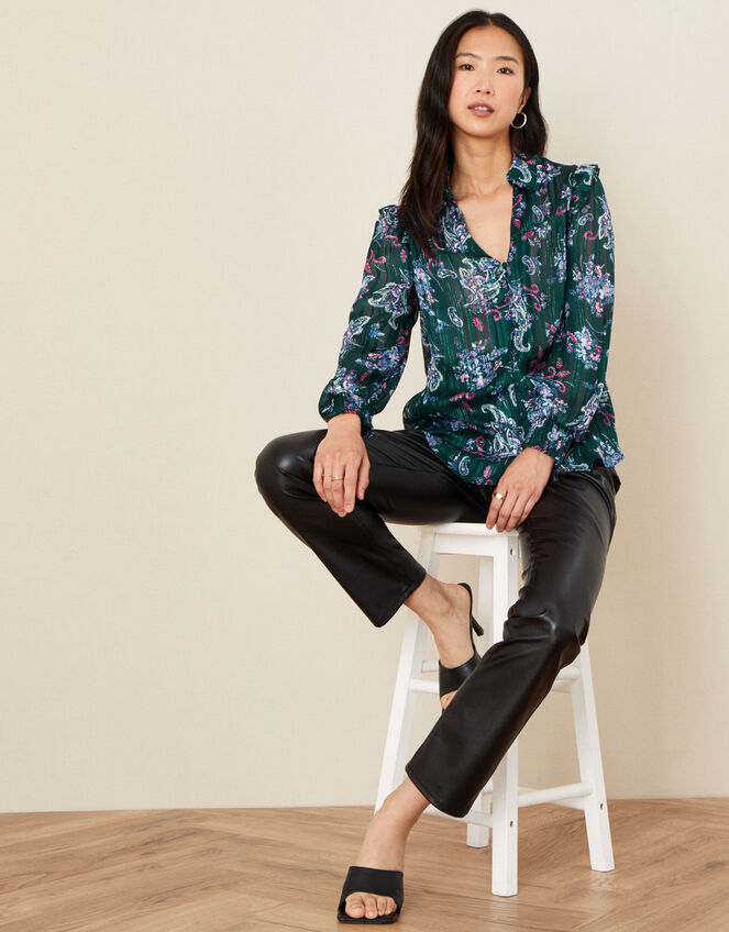 Diya Shimmer Paisley Blouse, Teal (TEAL), large