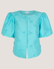 Odette Puff Sleeve Floral Appliqu&eacute; Jacket, Blue (PALE BLUE), large