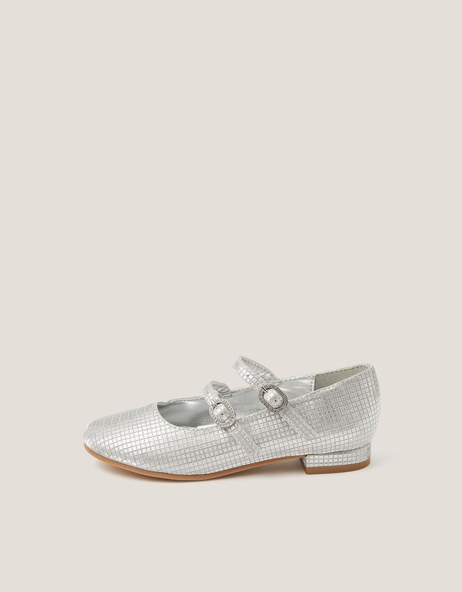 Metallic Double Strap Flats, Silver (SILVER), large