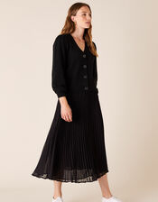 Blouson Sleeve Cardigan with Recycled Fabric, Black (BLACK), large