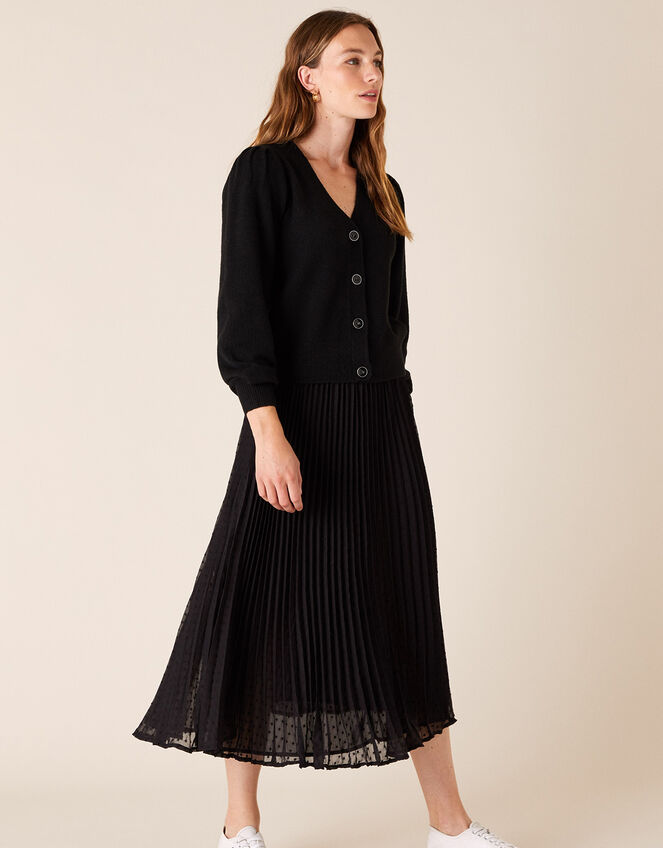 Blouson Sleeve Cardigan with Recycled Fabric, Black (BLACK), large