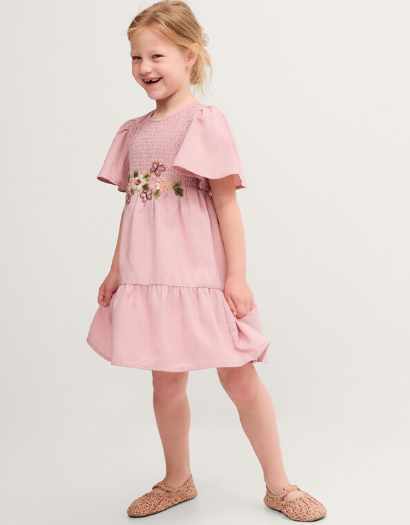 Floral Embroidered Smocked Dress, Pink (PINK), large