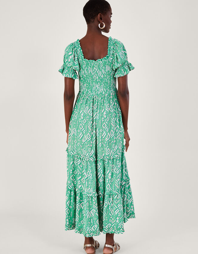 Gigi Print Bardot Maxi Dress in Sustainable Viscose, Green (GREEN), large